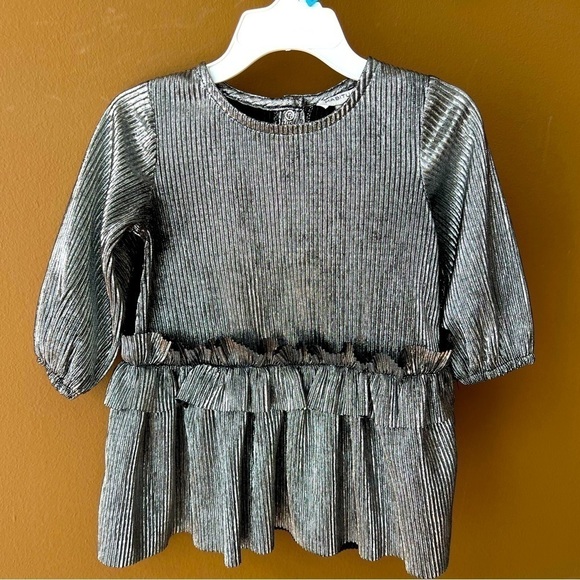 Habitual Baby Girls Silver Long Sleeve Party Dress w/ Matching diaper Cover - Picture 2 of 6